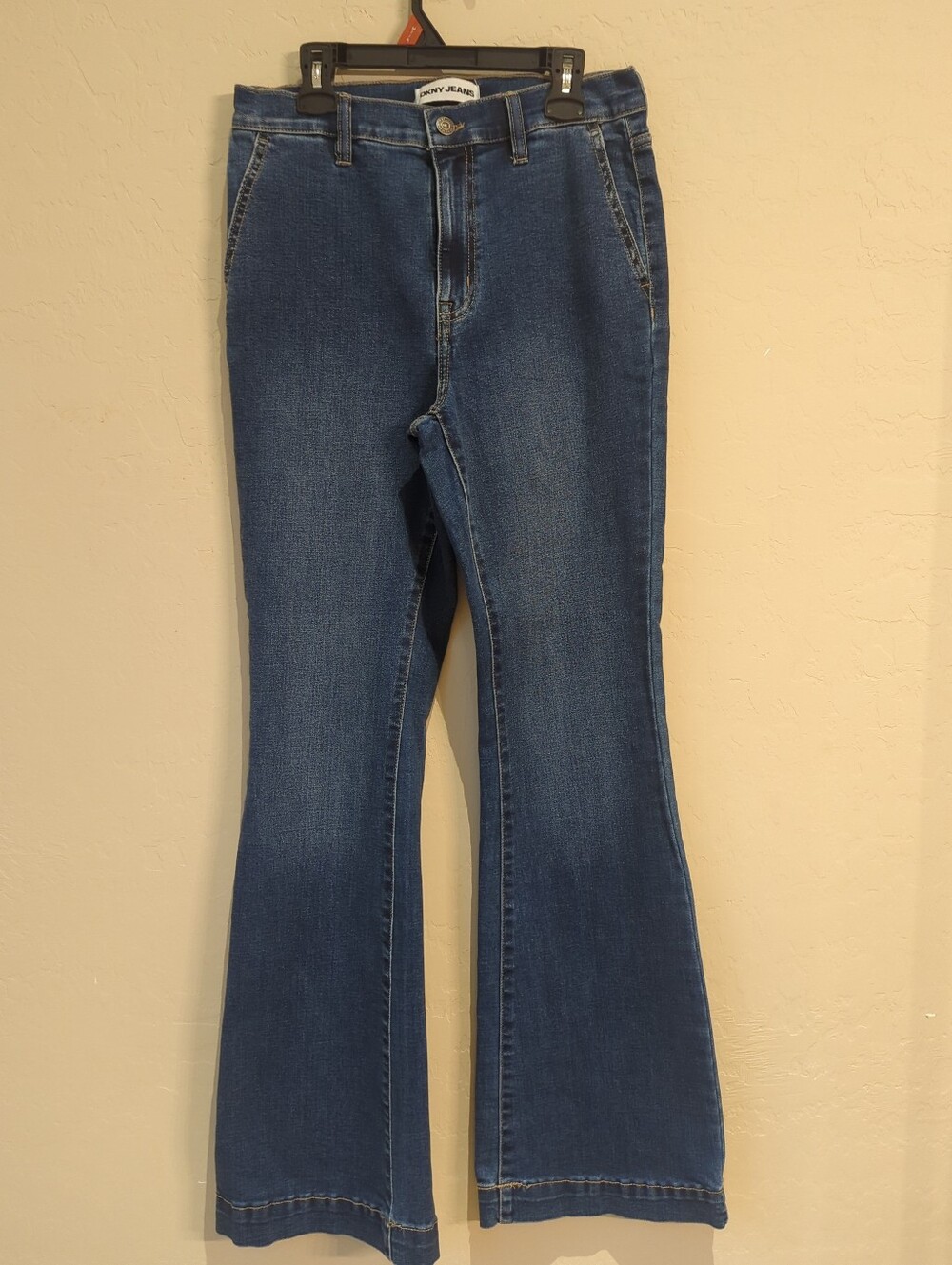 DKNY High Rise Flare Denim Jeans Sz 28 Zipper Closure Blue